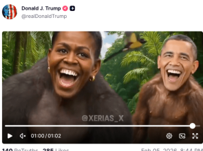 Trump publica vídeo com montagem onde Barack e Michelle Obama aparecem como macacos